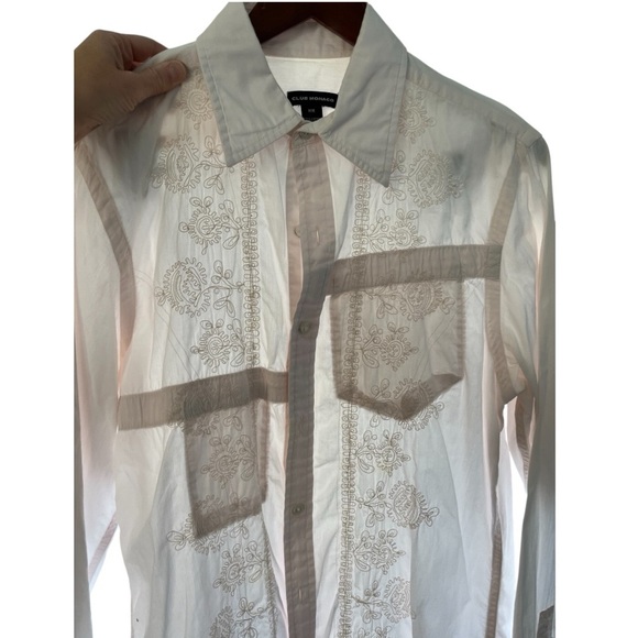 Club monaco embroidereid buttons down light pink shirt size medium - Picture 2 of 8